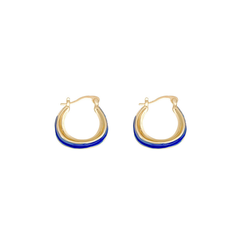 The new silver needle Korean-style simple European and American style earrings from Krhein Blue ear rings, with a cold and niche design sense and a high-end feel Item Picture