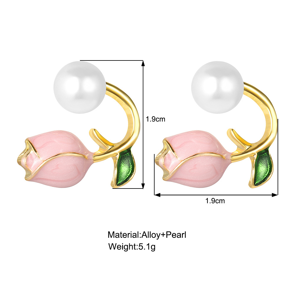 A new cross-border ear-hanging style romantic pink tulip stud, a creative two-wear earring, a light luxury and elegant ear accessory details Picture