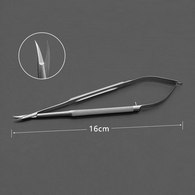 The uphill type micro-scissors are used for forward cutting of coronary arteries, gun-shaped micro-scissors, and stainless steel crescent-shaped scissors undefined