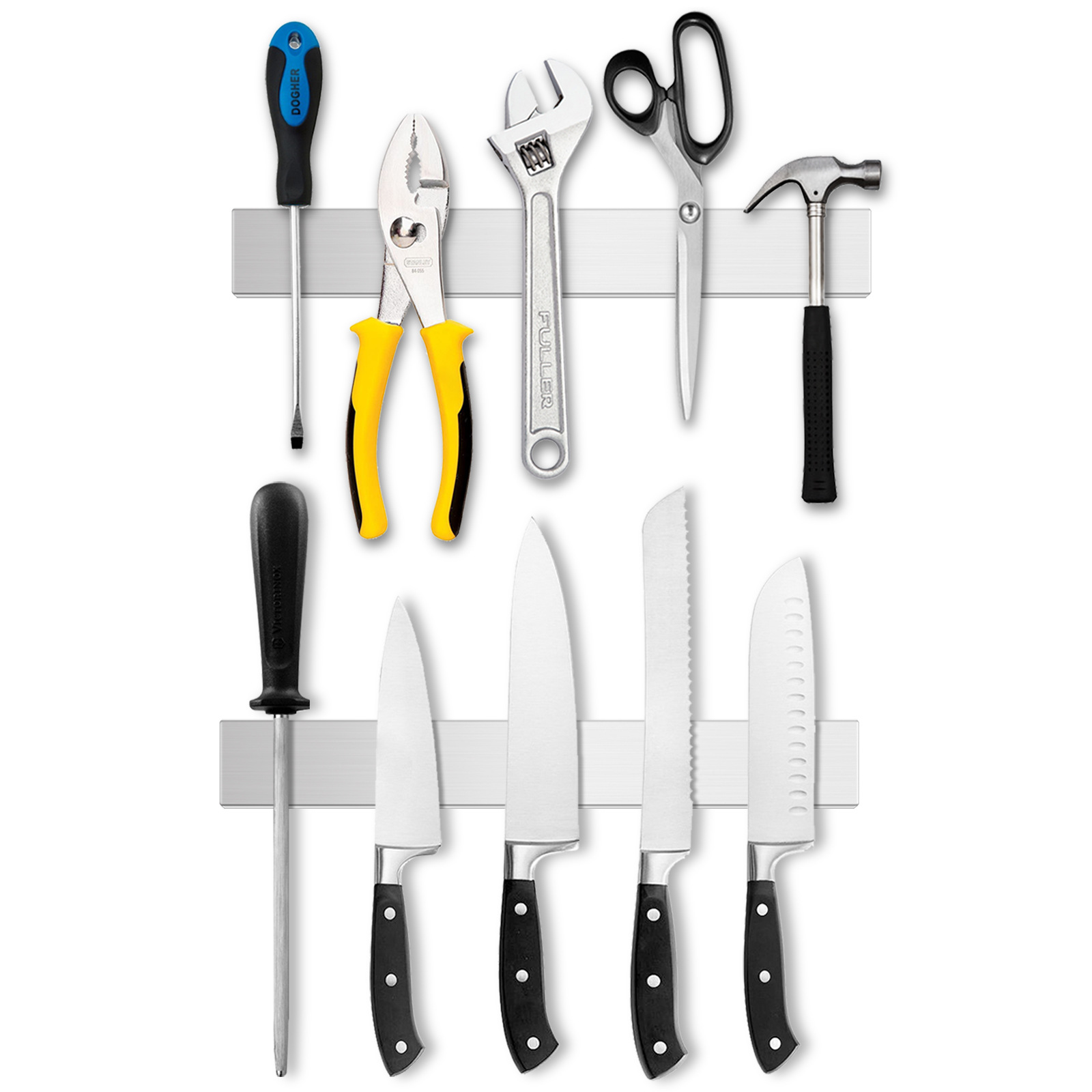Heke magnetic knife rack, 304 stainless steel magnetic knife rack, kitchen magnetic knife stand, wall-mounted non-drilling suction knife rack Item Picture