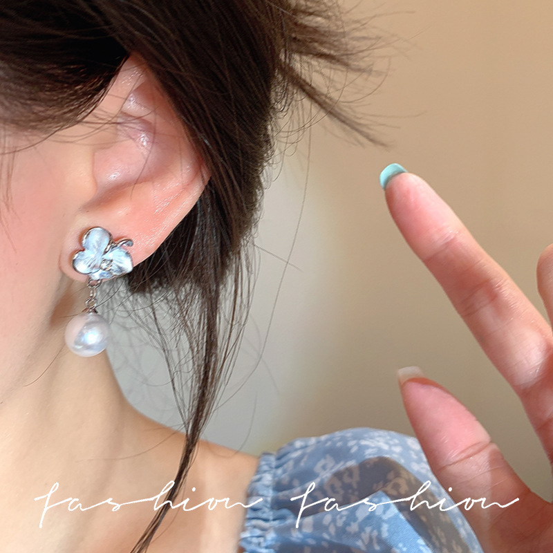 Flower Fairy Glazed Pearl Earrings 2025 New Bestseller Flower Earrings, high-end women's design, light luxury earrings Specification drawing