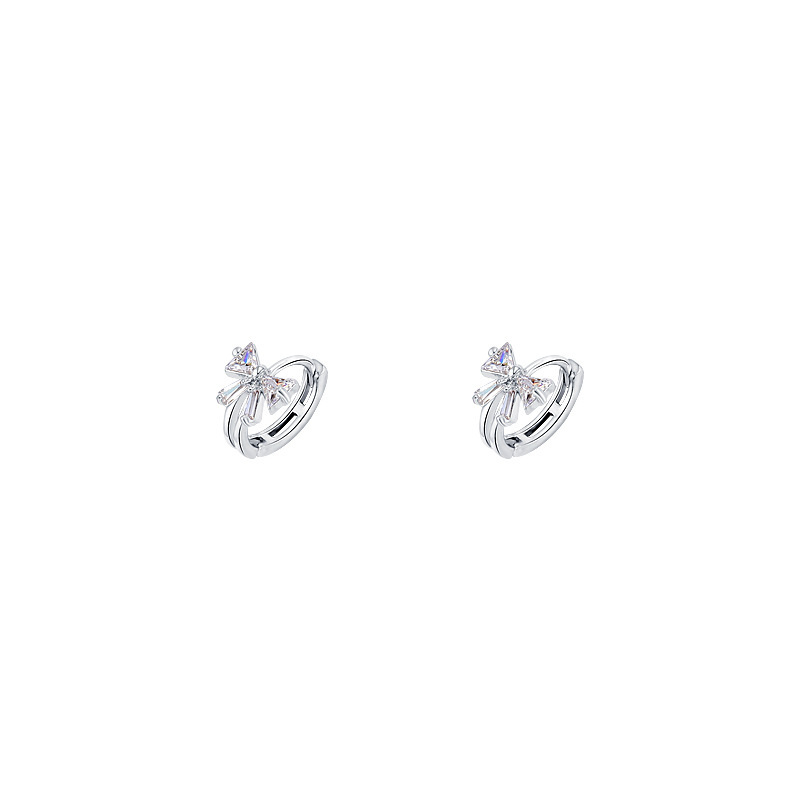 925 Silver needle ear buckles Zircon Super Sparkling bow stud earrings, ins trendy design sense, simple and elegant, fashionable earrings and earrings Item Picture