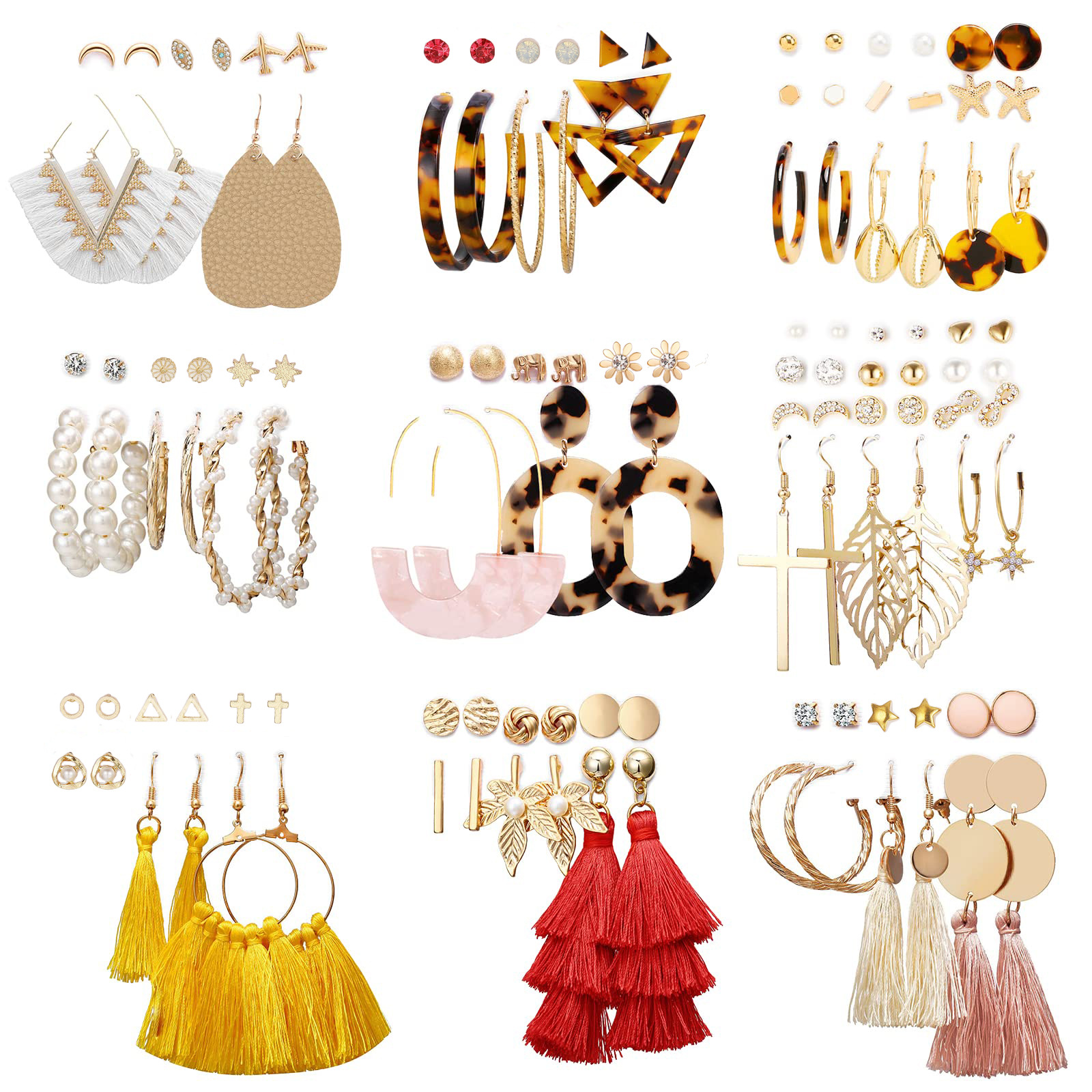 European and American cross-border pearl imitation earrings, Amazon creative new tassel earring set, Bohemian flower earrings full figure