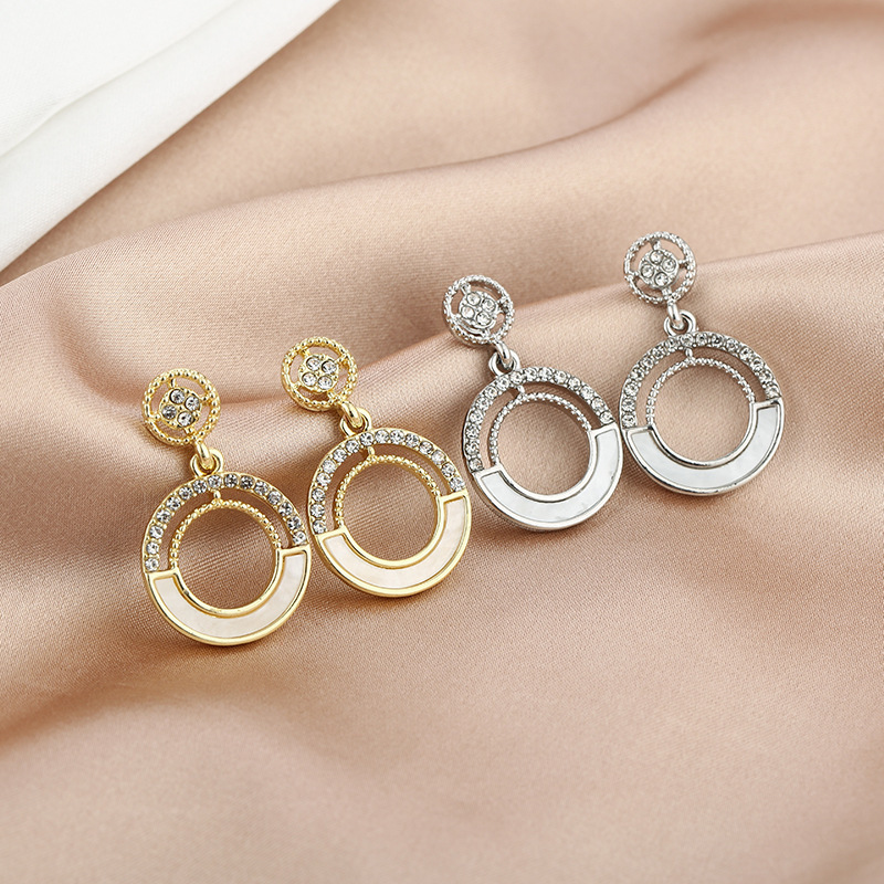 S925 silver needle, stylish and stylish, diamond-encruted round earrings, trendy and versatile earrings, Korean earrings full figure