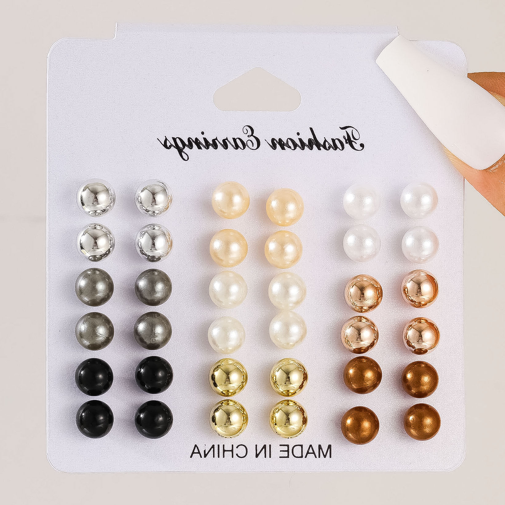 A 18-piece set of fashionable geometric stud earrings for cross-border sales from Europe and America, featuring a commuting imitation pearl stud set details Picture