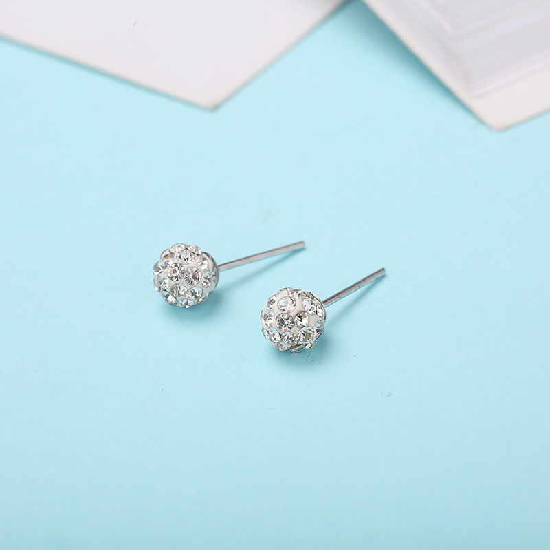S925 Silver Shambhala Diamond Ball Stud earrings, Super Sparkling crystal ball earrings, round full diamond clay jewelry wholesale Specification drawing