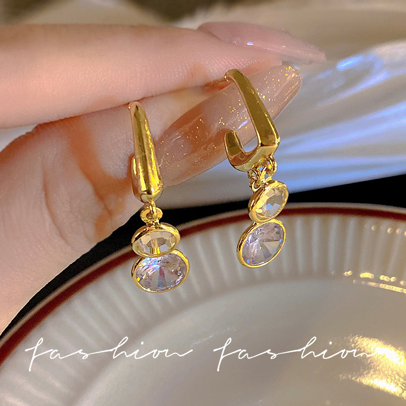 Unique design sense, light luxury, fringed zircon earrings, women's niche fashion, high-end feel, versatile Korean version new stud earrings details Picture