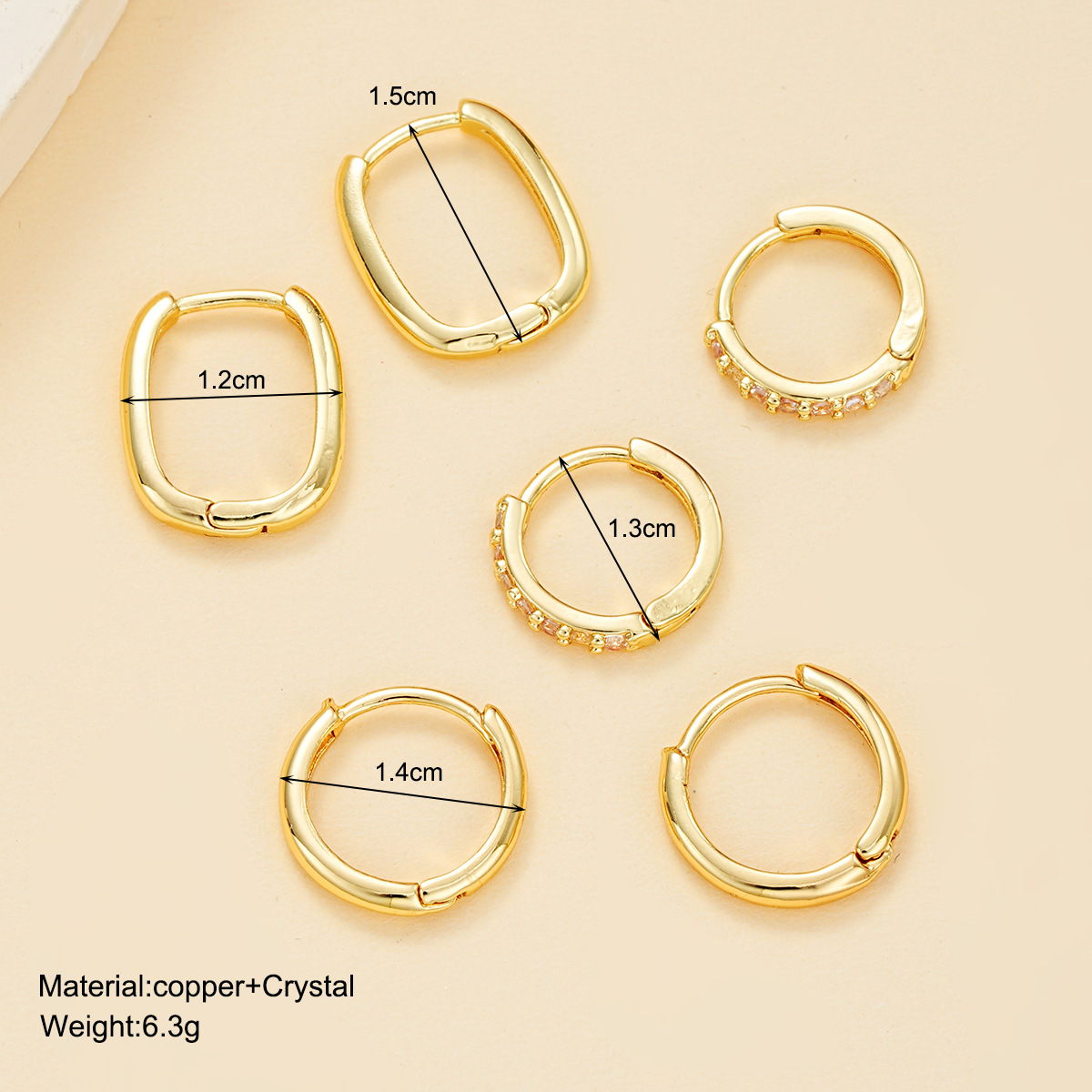 Cross-border best-selling European and American fashion zircon copper earrings, personalized, elegant and high-end, geometric ear buckles 3-piece set details Picture