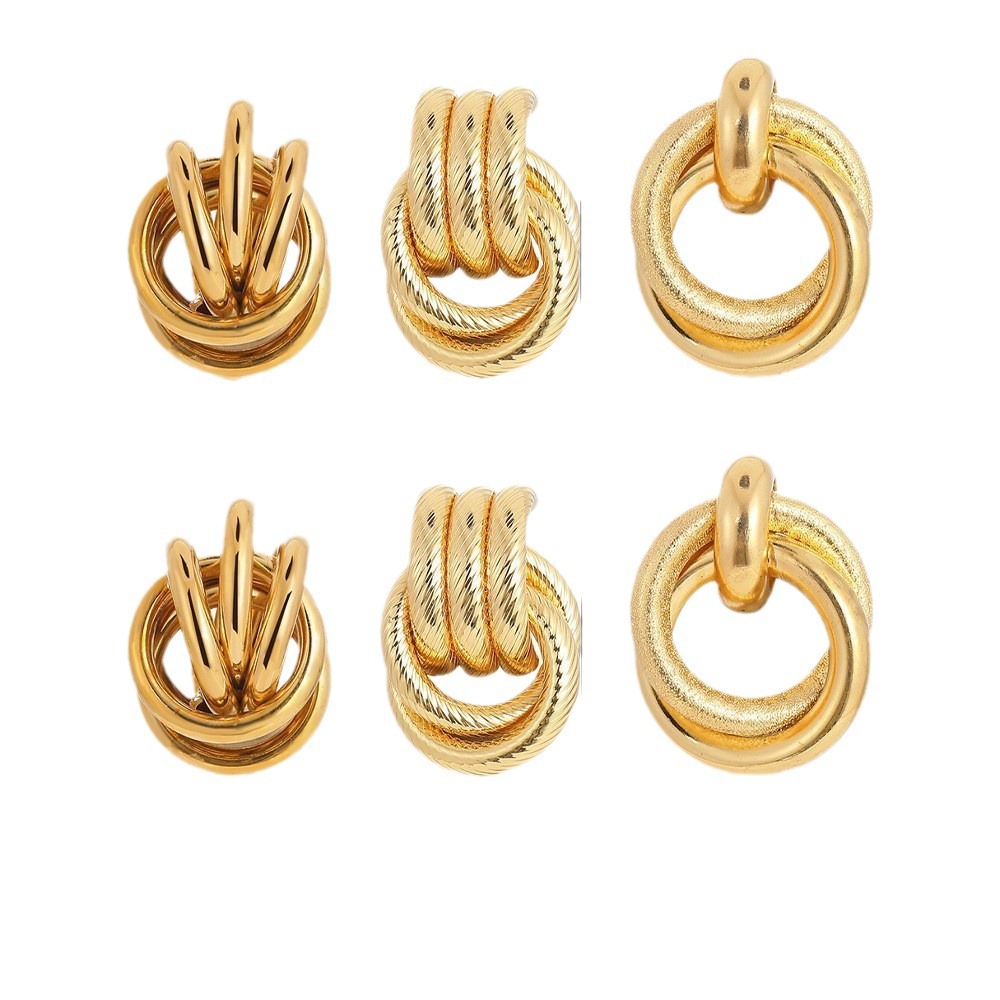 Cross-border European and American earrings, gold retro texture, elegant multi-layer twist earrings, individual, exaggerated and creative earring set Item Picture