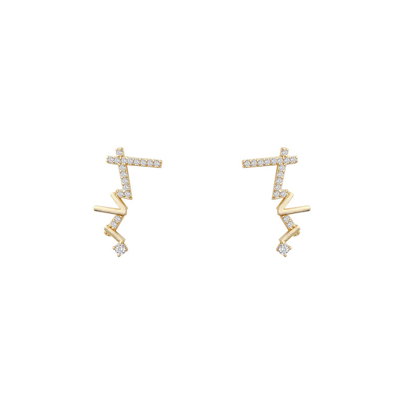 Curved-shaped, delicate and exquisite ear studs for young girls, trendy and fashionable heartbeat earrings, cute, sweet and unique earrings wholesale Item Picture