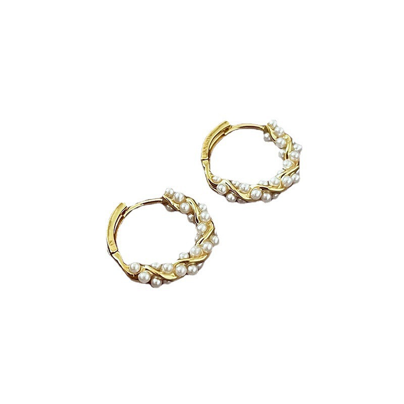 High-end, light luxury, circular pearl earrings, women's fashion, cold style, individual ear buckles, niche design sense earrings Item Picture