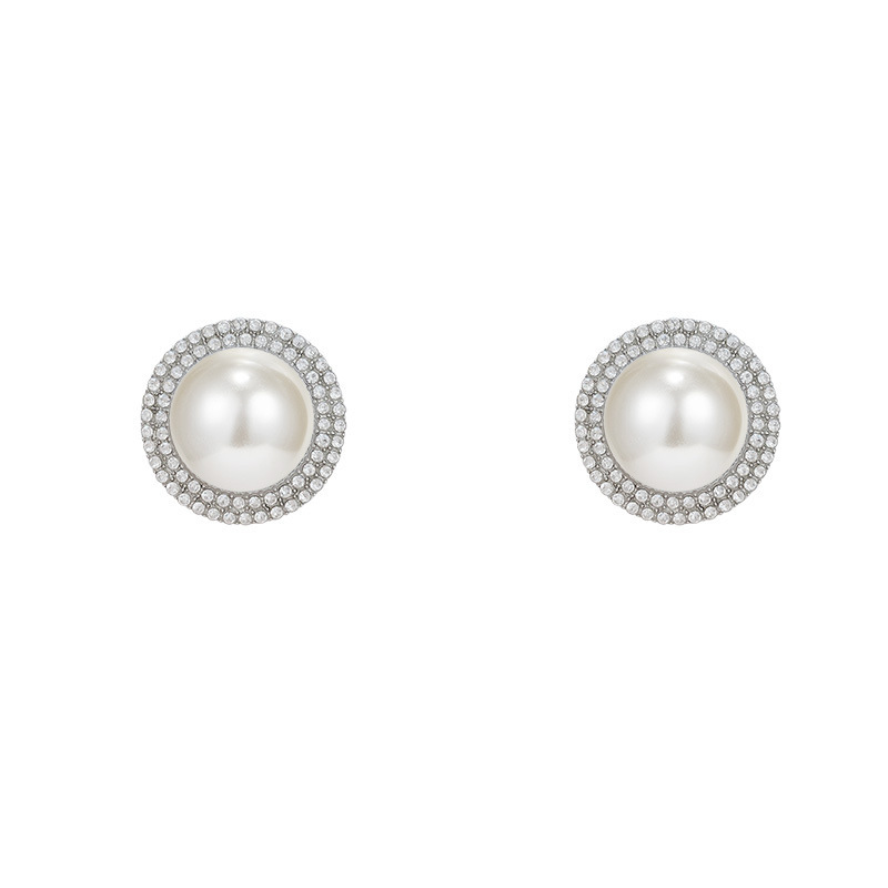 Korean retro pearl full diamond earrings s925 silver needle personalized circular stud earrings, niche and simple 2024 new style earrings Item Picture