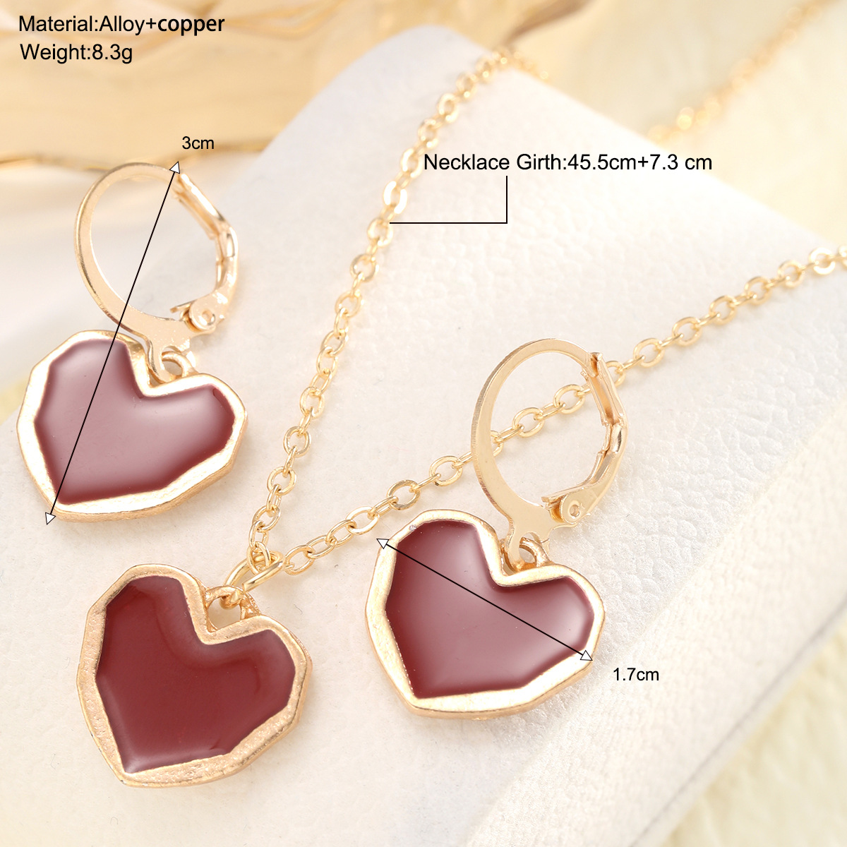 European and American retro style cross-border oil-dripping heart-shaped earrings and necklace set, exquisite and niche earrings, design sense jewelry details Picture
