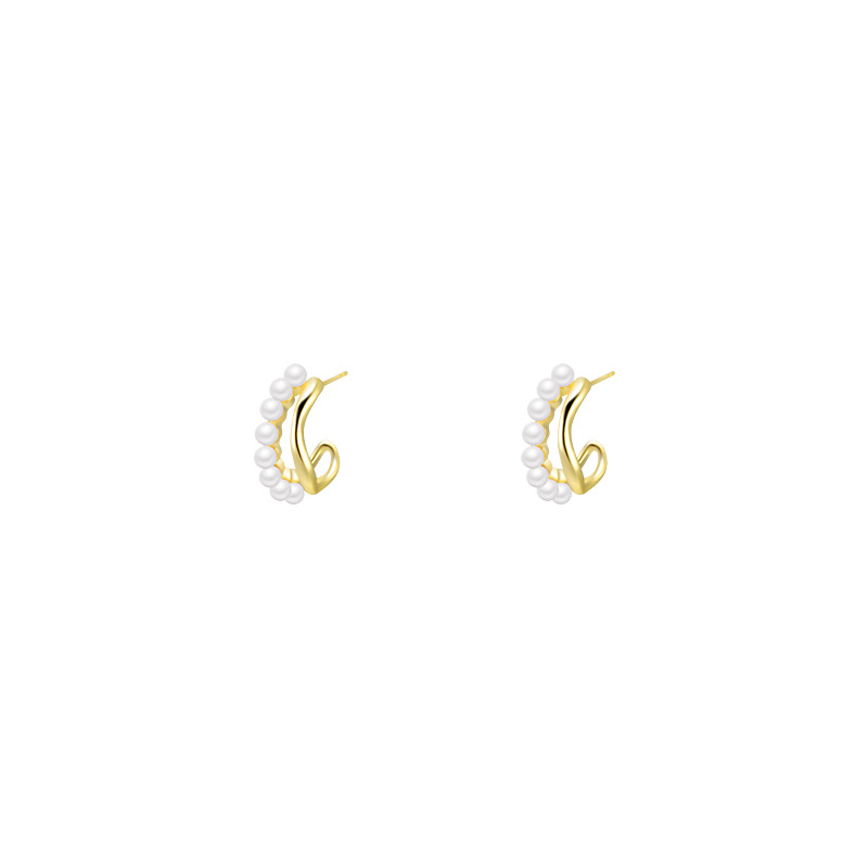 Double-layer metal pearl earrings, a niche design with a high-end and elegant style, are popular online bestsellers and versatile earrings for wholesale Item Picture