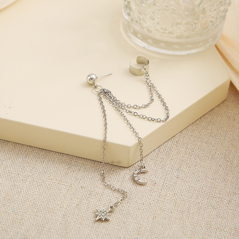 New cross-border ear bone clips from Europe and America, creative and personalized full-diamond five-pointed star moon pendant earrings for women Specification drawing