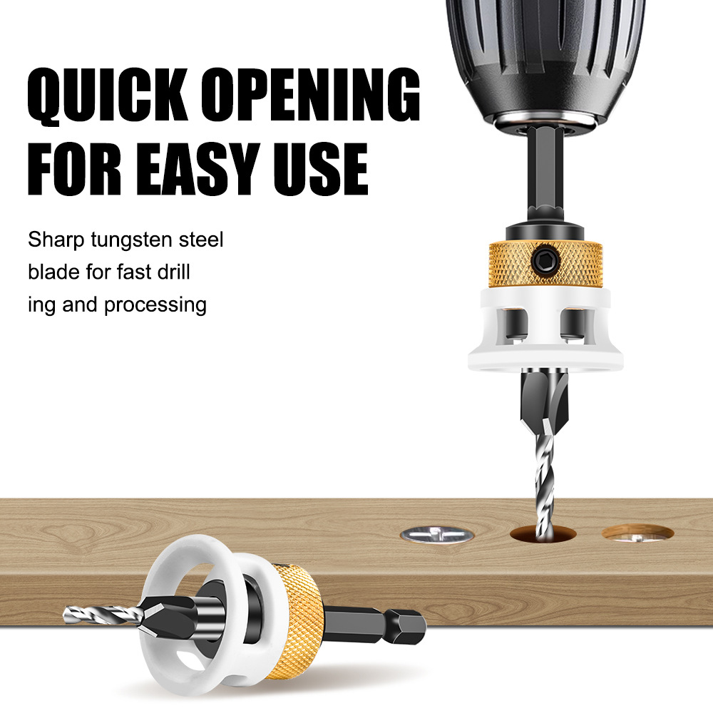 Woodworking limit four-edge counterbore drill, alloy head conical drill, adjustable depth step drill, hidden screw counterbore details Picture
