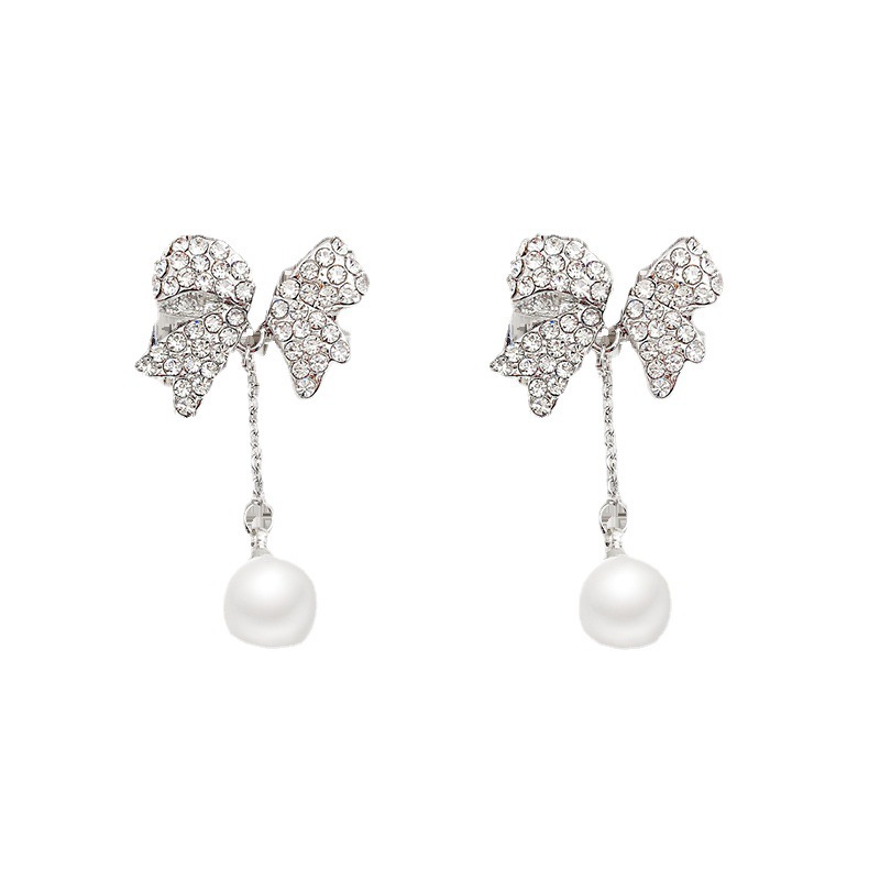 s925 Silver needle Bow tassel Pearl Earrings and earrings, high-end and light luxury stud earrings, French fashionable earrings Item Picture