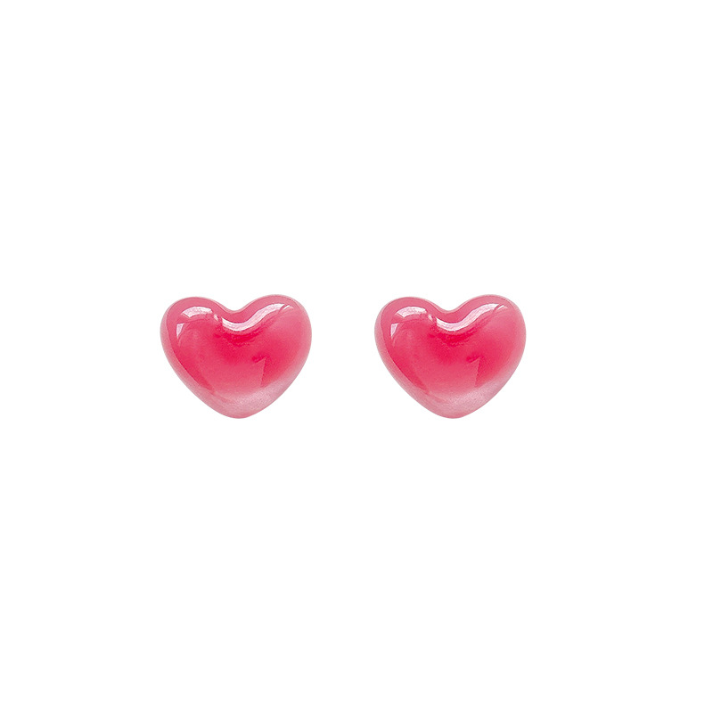 Fresh and sweet jelly-colored three-dimensional heart-shaped stud earrings from Japan and South Korea, fashionable design sense, elegant and individual cat's eye stone earrings Item Picture