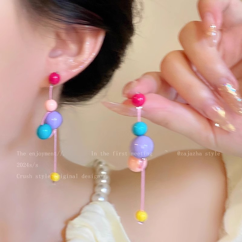 Candy-colored bubble bead resin stud earrings for girls 2025 New style cute and elegant earrings, sweet design sense earrings details Picture