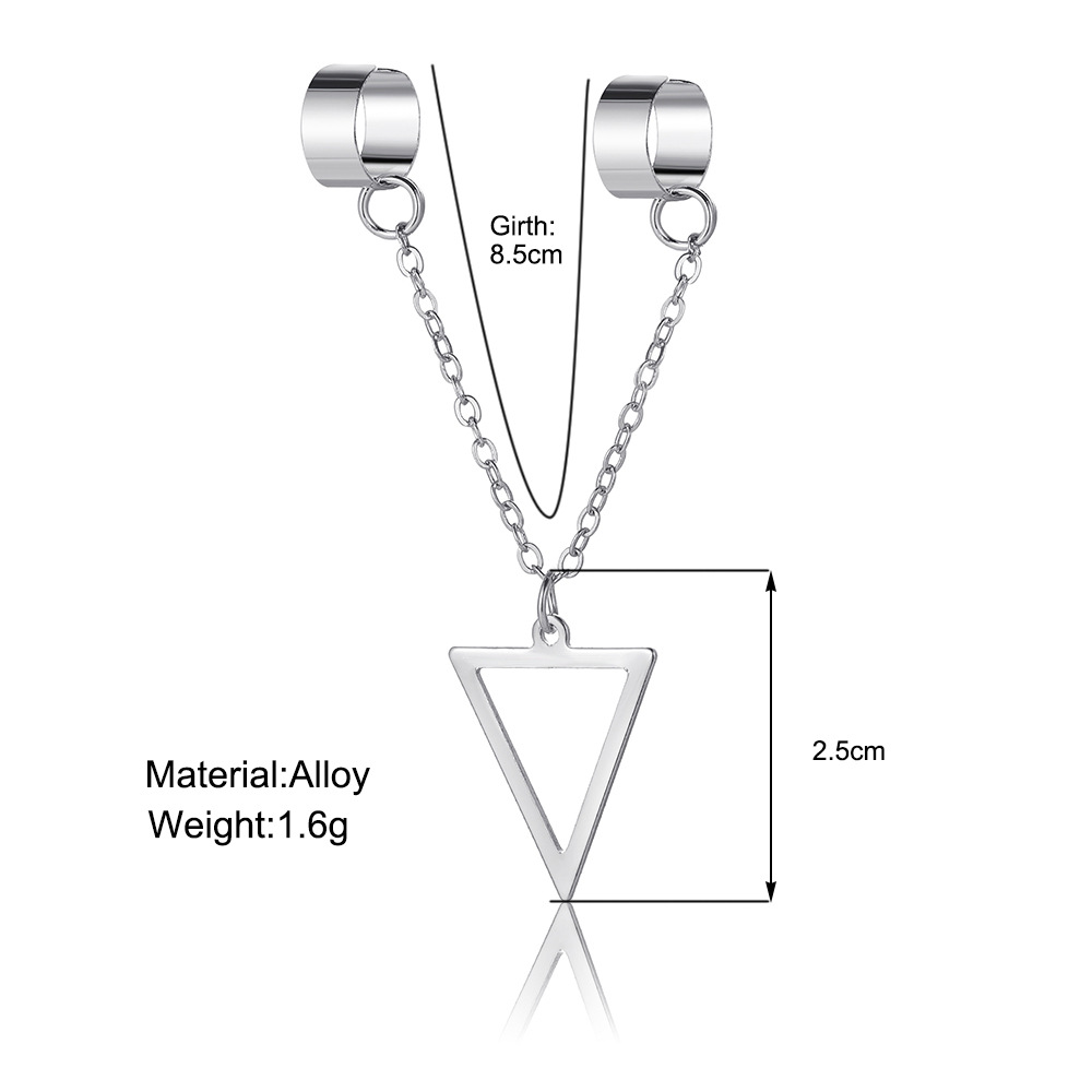 New European and American cross-border punk personality earrings, new ear bone clips, no ear holes, high-end triangular chain ear clips wholesale details Picture
