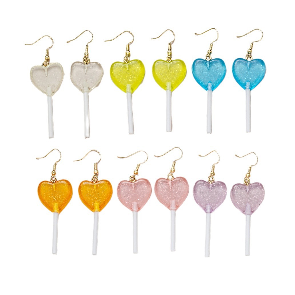 New cross-border European and American style dopamine girlish personality candy-colored lollipop earrings heart-shaped long earrings Item Picture