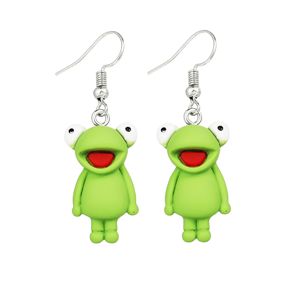 53798 Han Zhishang Europe and America Independent Station New style small frog stud earrings, creative and cute green frog earrings wholesale Item Picture