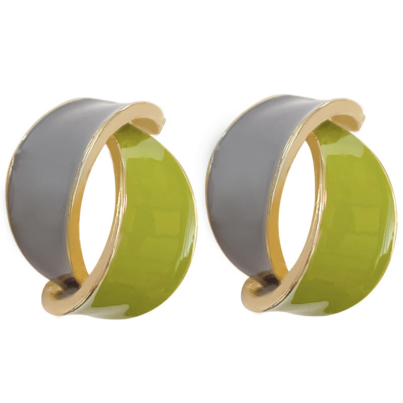 S925 Silver Needle French Artistic color-blocking earrings, retro color series silver needle stud earrings, simple and elegant alloy oil-dropping ears Item Picture