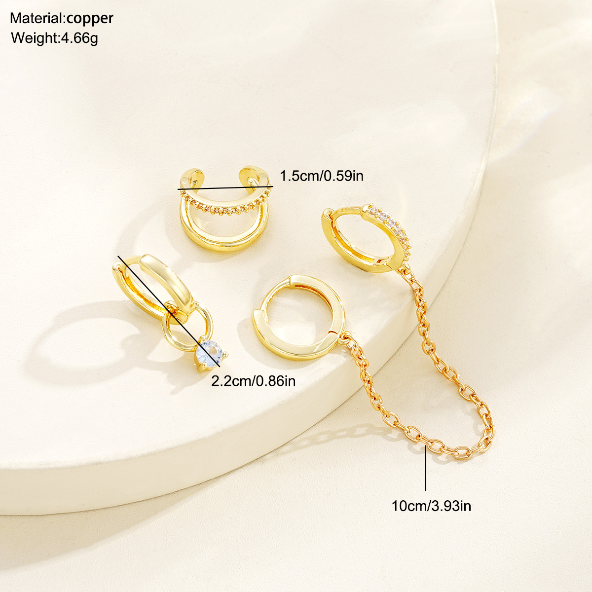 European and American cross-border creative diamond zircon copper earrings 3-piece set, ear ring chain earrings, light luxury high-end earrings for women details Picture