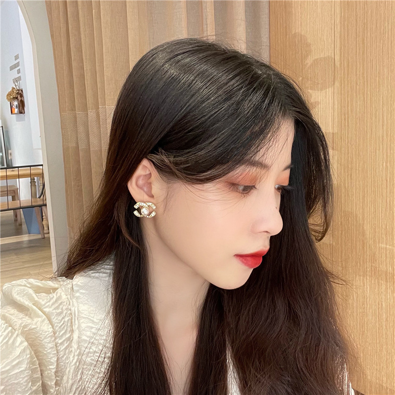 S925 Silver needle Korean version Dongdaemun slightly set diamond pearl stud earrings, simple and elegant ladylike style earrings, fashionable earrings Specification drawing