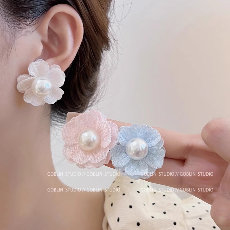 Dopamine Pink rose stud earrings for women, 2025 new pearl earrings, cute, sweet, high-end and elegant earrings full figure