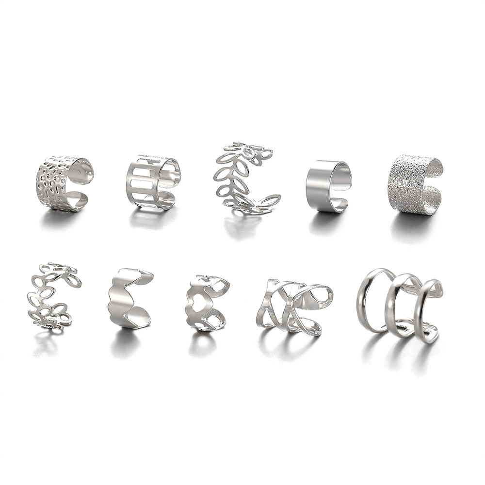 10 pieces of the new high-end design no-ear piercing ear bone clip earrings with a female personality, featuring golden leaf cutout C-shaped ear clips Item Picture
