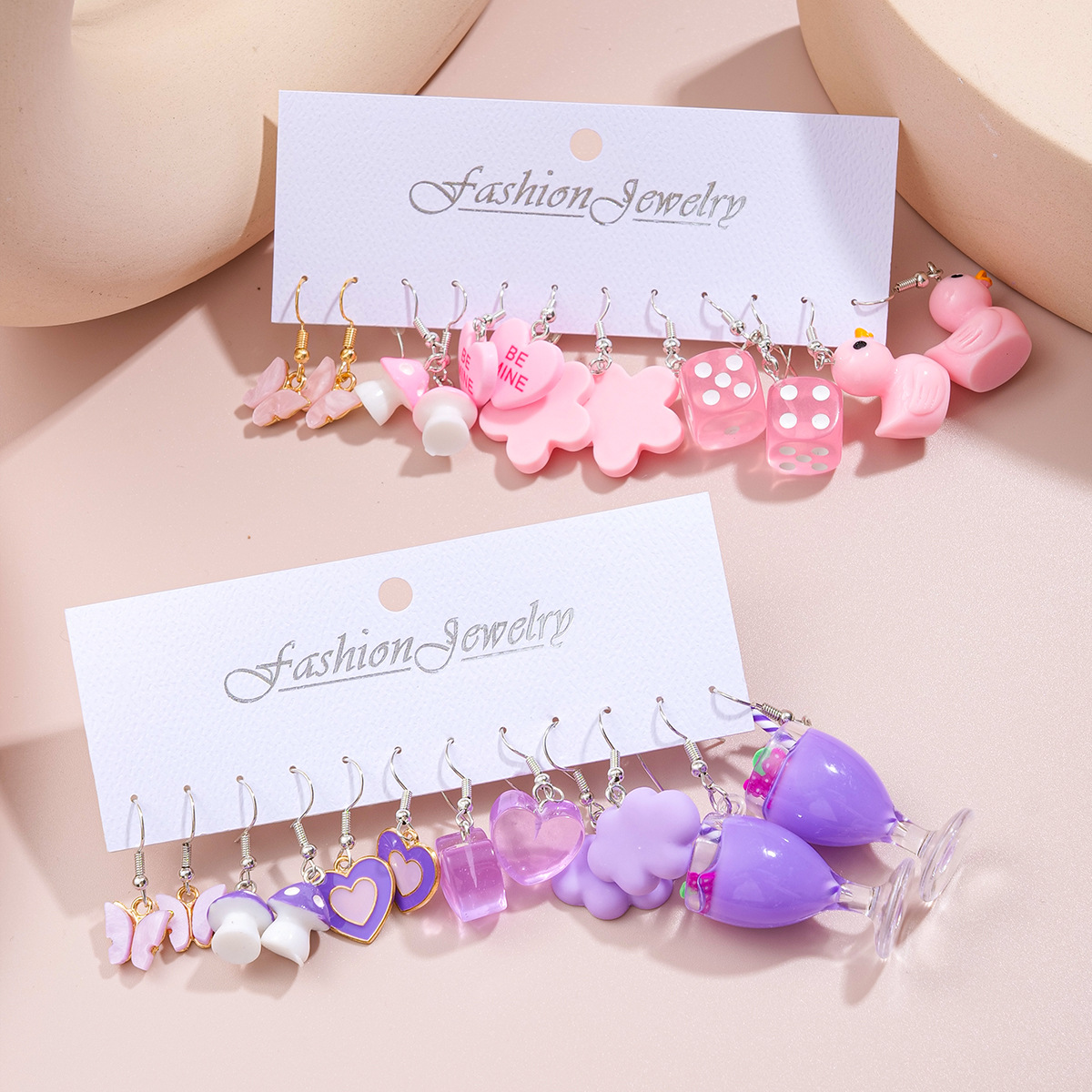 European and American retro cross-border light luxury high-end high-footed cup dice mushroom earrings 12-piece wholesale set of earrings for women Specification drawing