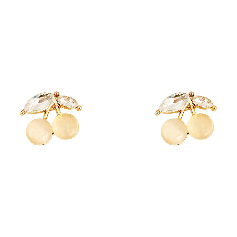 925 Silver Needle Cherry cat's Eye Stud Earrings for Women, Japanese and Korean style, simple, small and versatile earrings, sweet and elegant, trendy earrings Item Picture