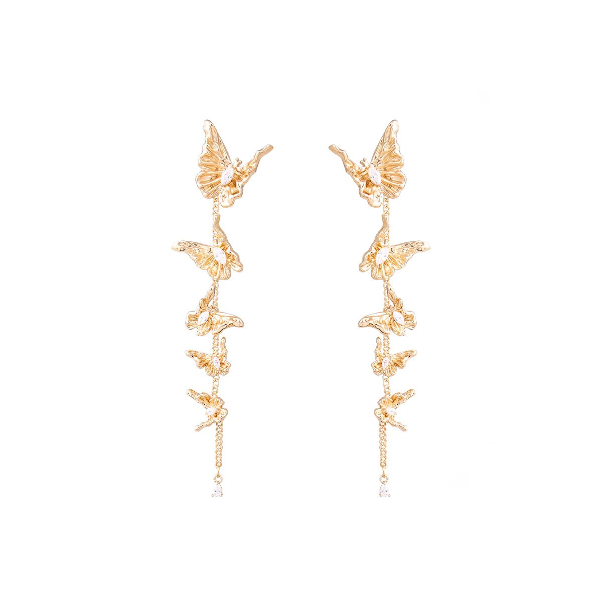 Light luxury metal butterfly rear-hanging tassel stud earrings for women, exaggerated earrings, vacation style, unique and high-end feel, earrings and earrings Item Picture