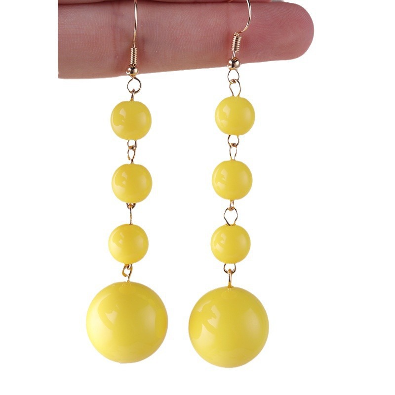 Japanese and Korean style simple candy-colored large and small round bead acrylic stud earrings, long exaggerated earrings and earrings for women Item Picture