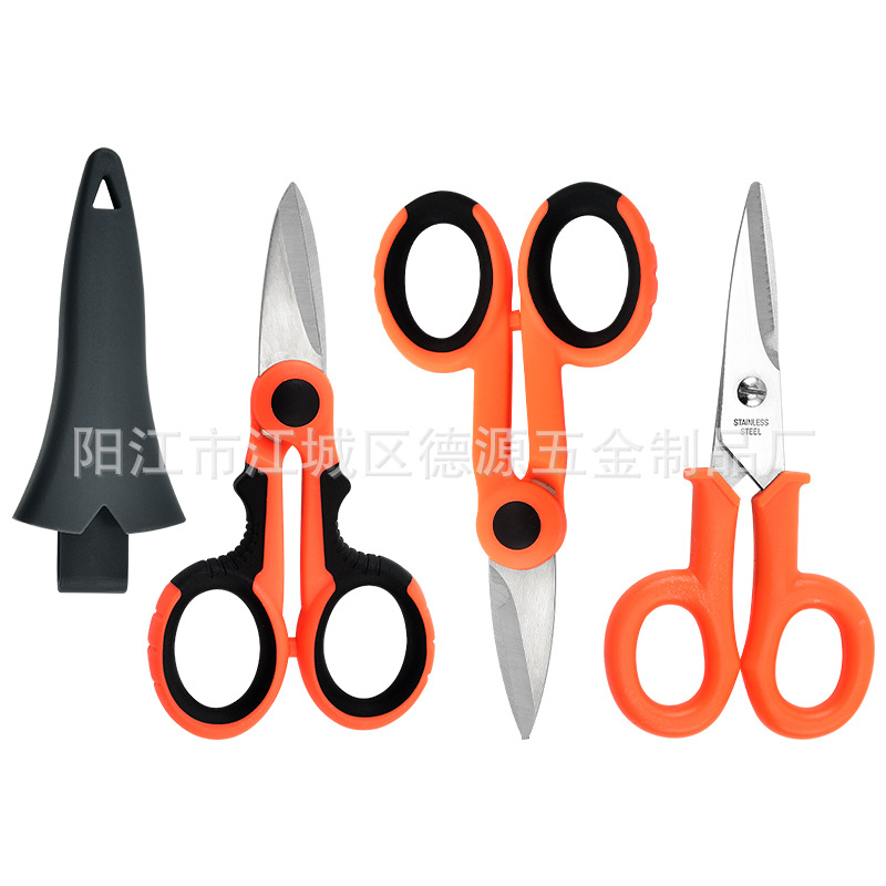 In-stock multi-functional electrician scissors, insulated wire trough scissors, iron sheet scissors, sawtooth fishing scissors, high-power fishing line scissors Application Scenario