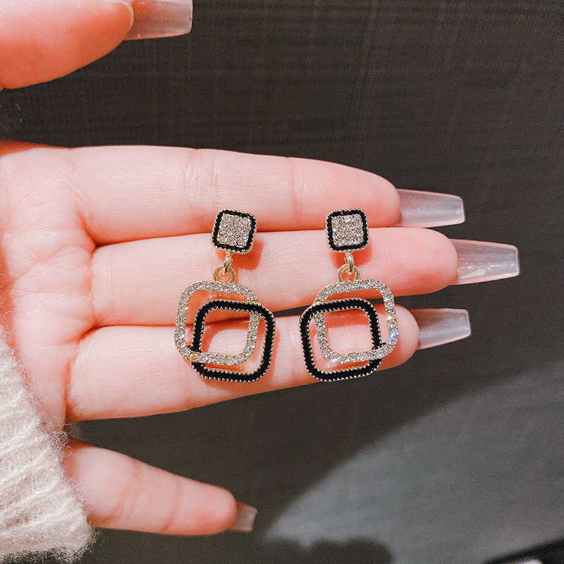 s925 Silver Needle Full Diamond Geometric square earrings for Women, 2024 New style, trendy and high-end, light luxury and niche design stud earrings full figure