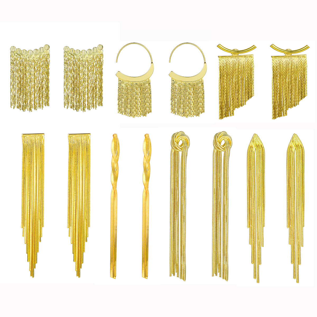Exaggerated and personalized geometric metal chain long tassel earrings from Europe and America, creative and simple snake-bone metal long earrings Item Picture