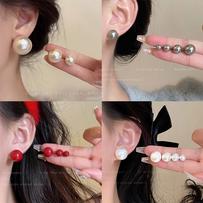 French retro set pearl stud earrings, feminine charm, versatile and high-end ear-piercing earrings, S925 silver needle earrings, trendy full figure