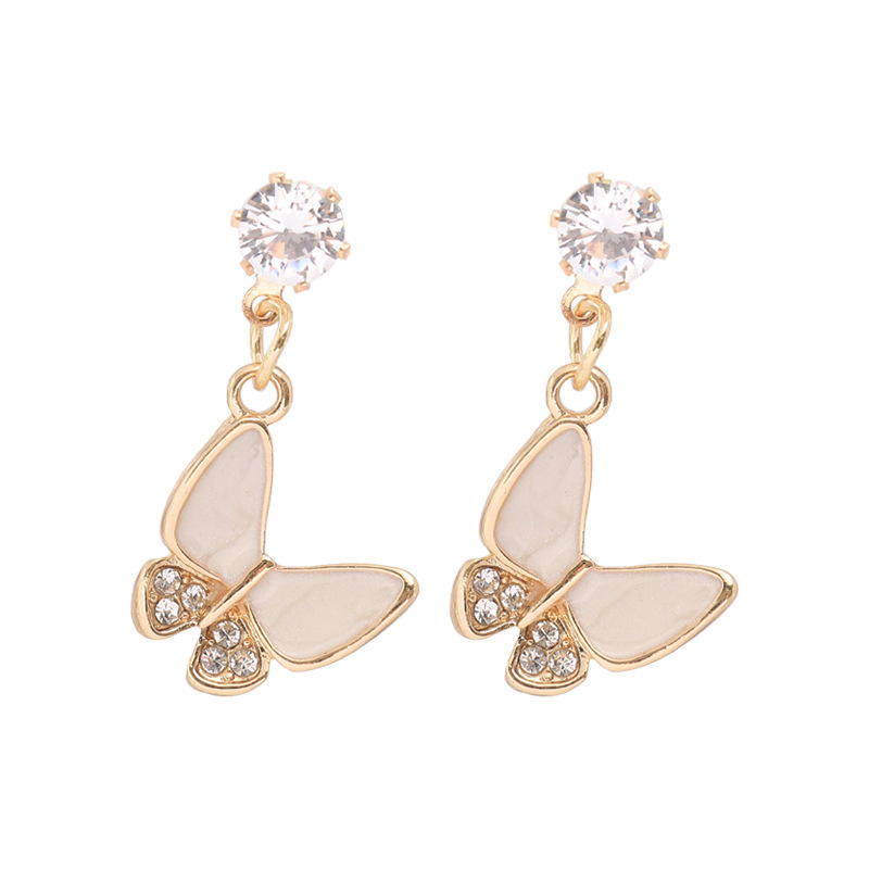 S925 Silver Needle Korean elegant female oil-dripping butterfly earrings, new trendy, simple and fresh stud earrings Item Picture