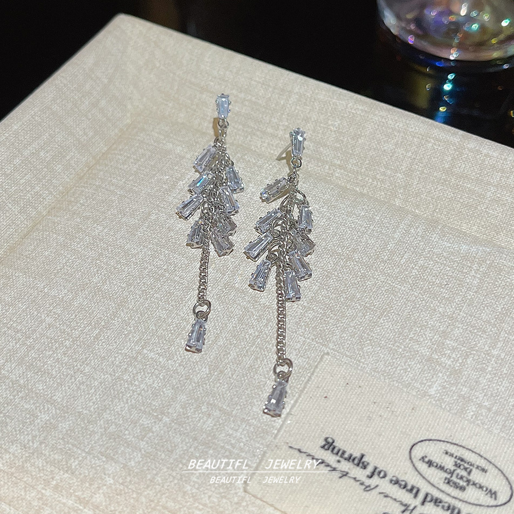 Light luxury super flash zircon tassel earrings, a Korean bestseller for women. Simple geometric stud earrings, a niche high-end and exquisite earpiece Application Scenario