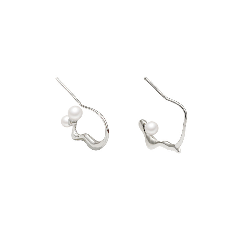 Pearl earrings with a niche design sense and a high-end feel, 925 silver needles, personalized irregular ear hooks, and trendy earrings Item Picture