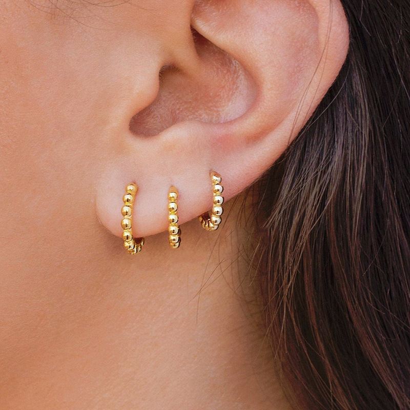 Cross-border copper ear buckles, Ins minimalist geometric round bead bead stud earrings, ear rings, earrings, European and American personalized outfit earrings full figure