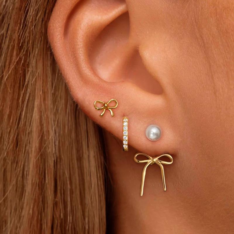 Amazon's best-selling cross-border earring set of 3 pieces, a popular pearl bow pearl earring in Europe and America full figure