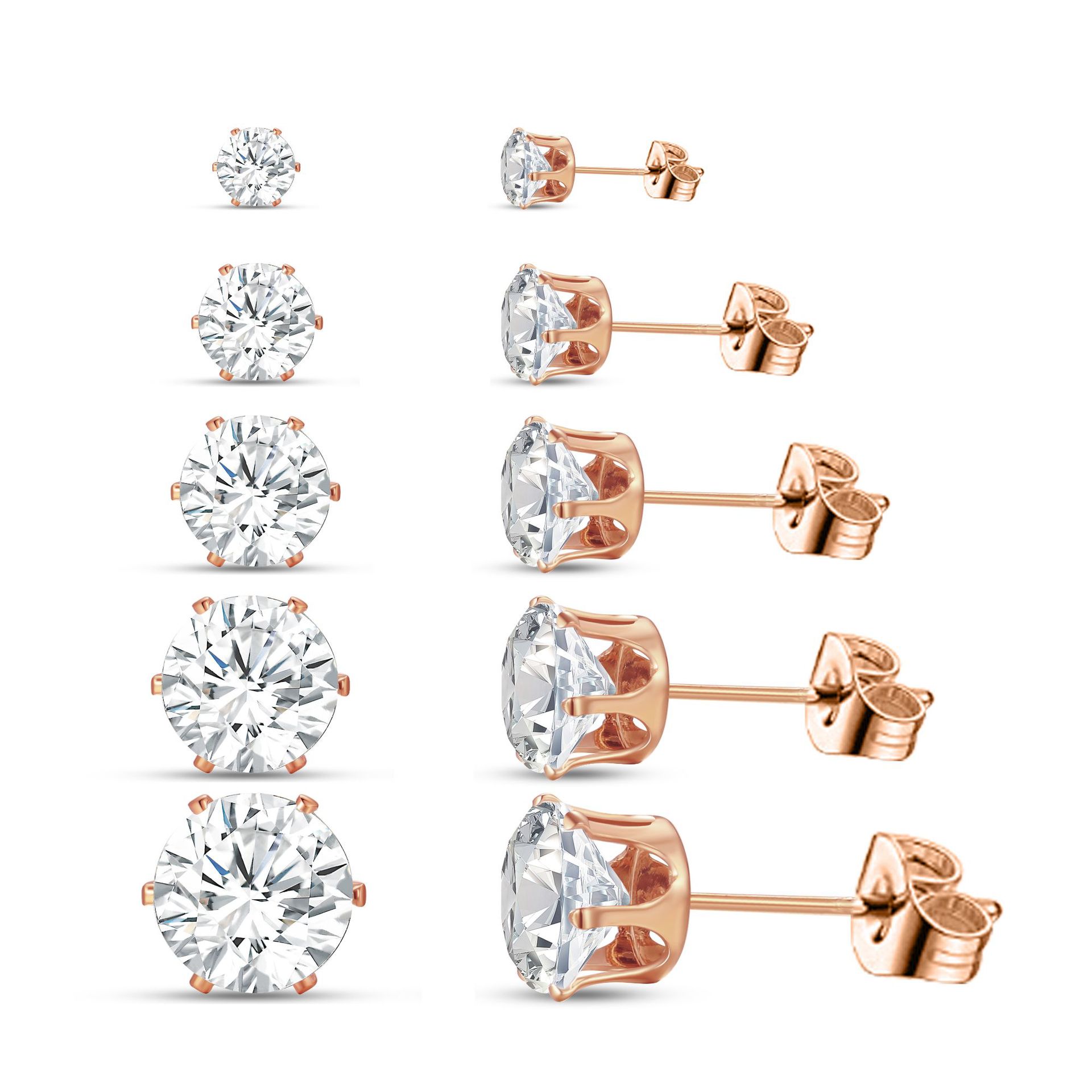 European and American cross-border style, simple and classic, 5-pair four-prong water diamond stud earrings, Amazon's best-selling stud earrings Specification drawing