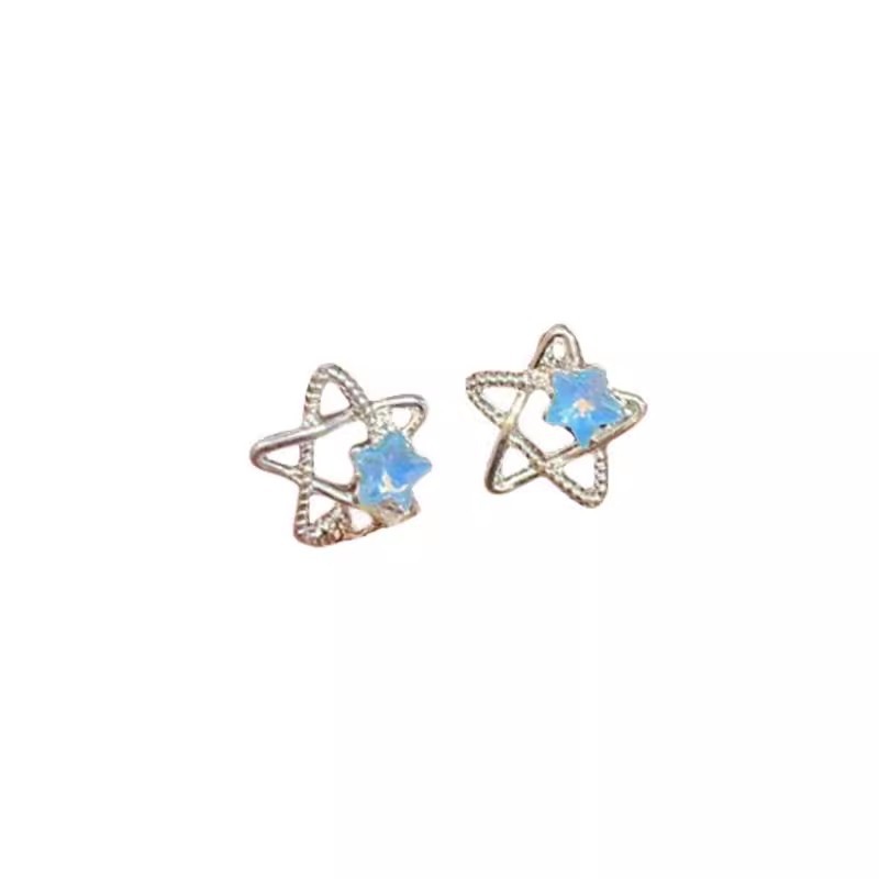 925 Silver Needle Blue Star simple Stud earrings for women, summer fresh, delicate and elegant earrings, high-end and trendy earrings Item Picture
