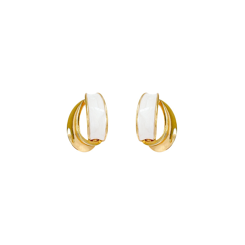 Niche design sense metal stud earrings for women, white arc-shaped texture, elegant and stylish earrings, versatile for commuting, simple and patchwork earrings Item Picture