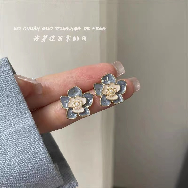 S925 Silver Needle Korean new French oil drop enamel pearl stud earrings, simple and elegant female earrings and earrings full figure
