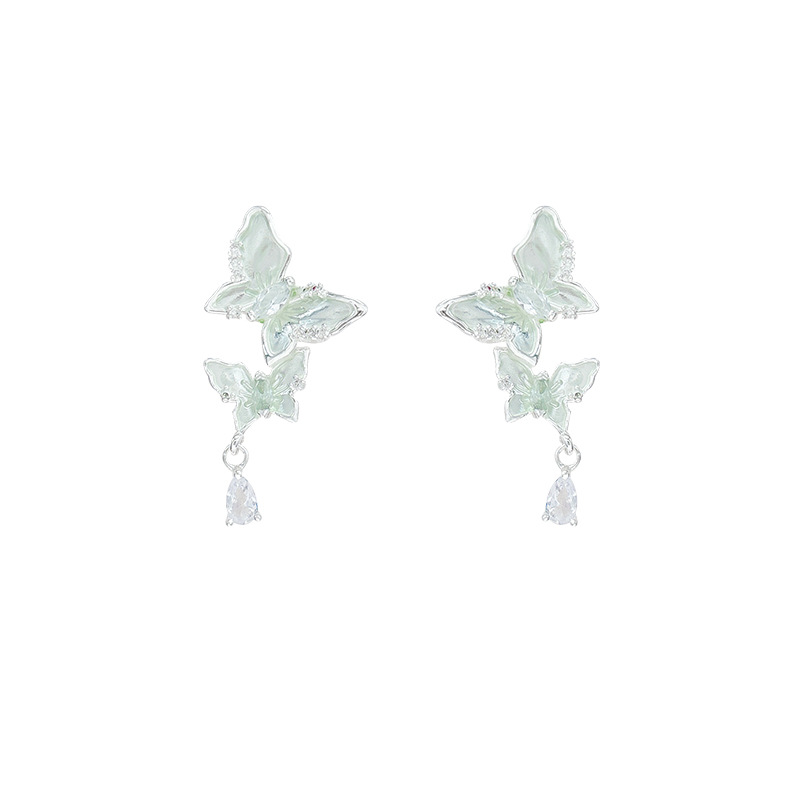 The elegant and cold glazed blue butterfly stud earrings for women, with a delicate and niche design, have an extremely ethereal pendant effect and are adorned with tassels Item Picture