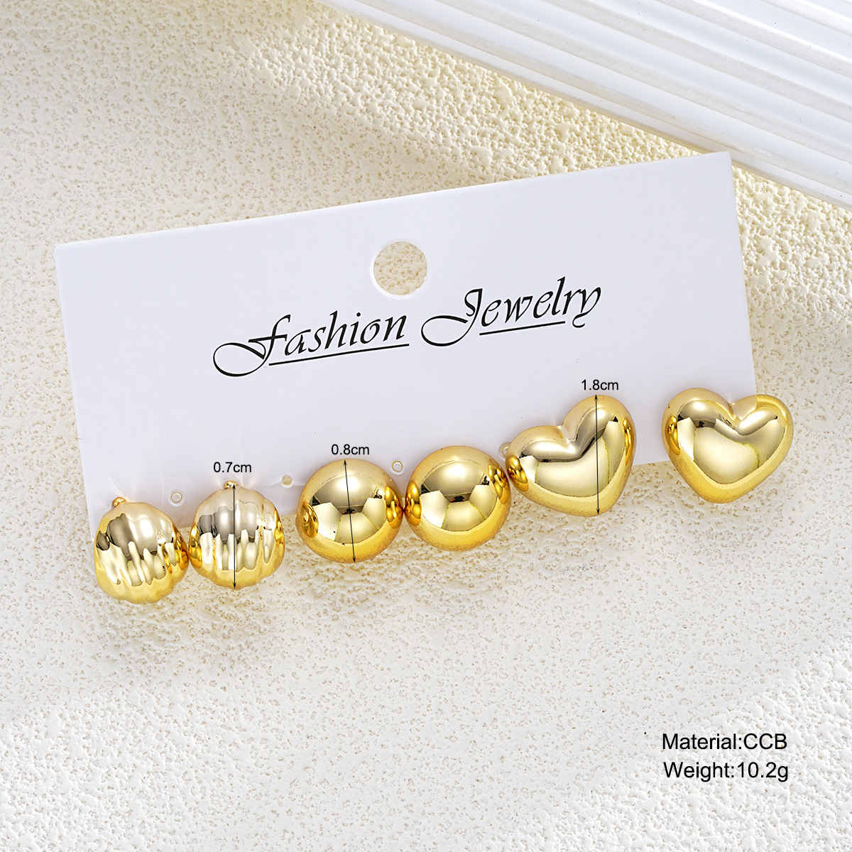 Cross-border European and American high-end creative CCB semi-circular heart-shaped ear stud 3-piece set, fashionable, elegant and versatile new earrings details Picture